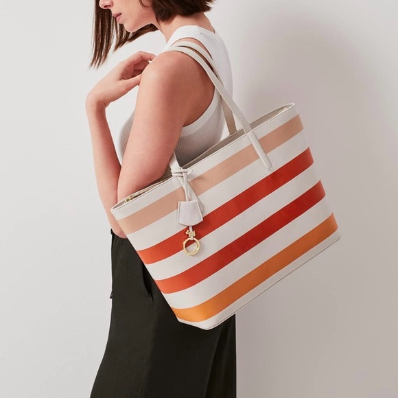 NWT Radley Chrisp Street Summer Stripes Large Leather Zip Top Tote Bag - Picture 3 of 11